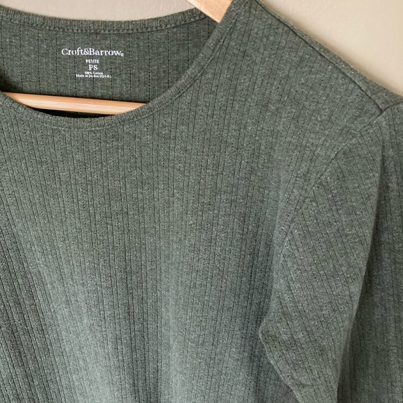 {Croft & Barrow} Moss Green Long Sleeve Ribbed T-Shirt - Picture 4 of 5